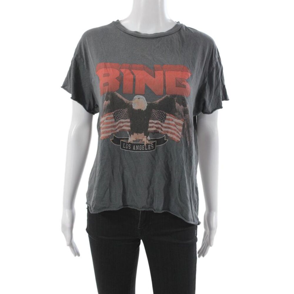 Anine Bing Women Dark Gray Tunic Graphic Short Sleeve Cotton Blend Size S